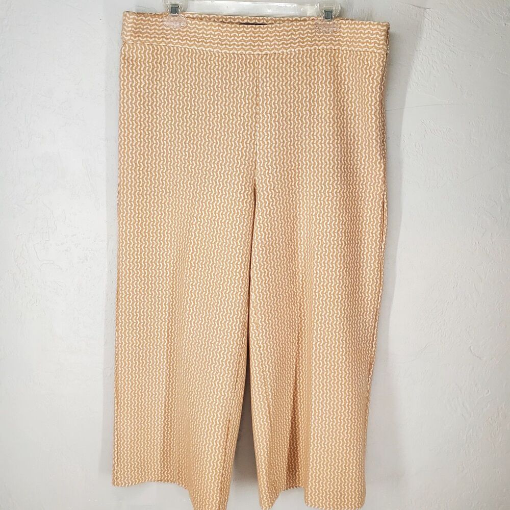Textured Wide Leg Stretch Cropped Muted‎ Neutrals Pants | Ann Taylor Size 14